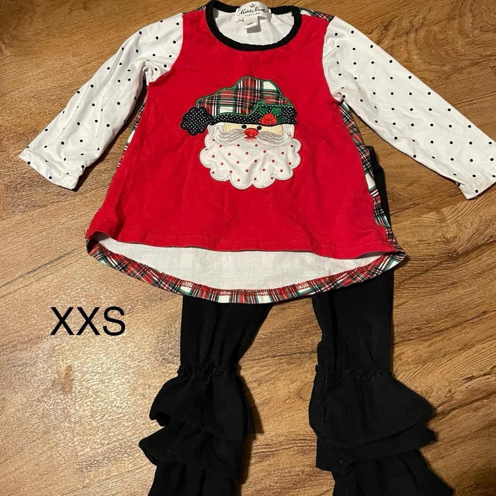 Marie Nicole Red Santa Top and Black Ruffle Pants Set